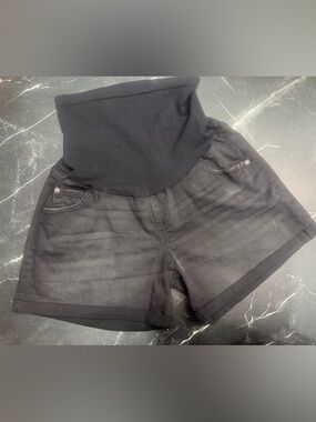 Indigo Blue Black Maternity Denim Shorts Womens XL Stretch Panel Cuffed BNWOT